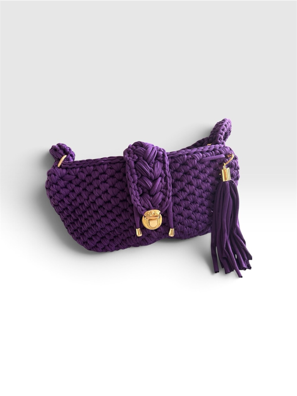 Purple Woven Tassel Crossbody Bag